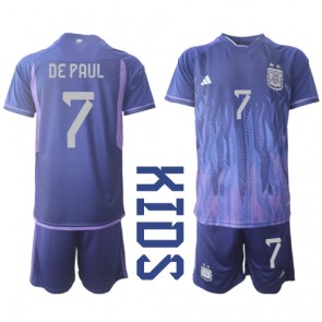 Maillot de foot Argentine Rodrigo de Paul #7 Extérieur enfant Monde 2022 Manches Courte (+ pantalon court)